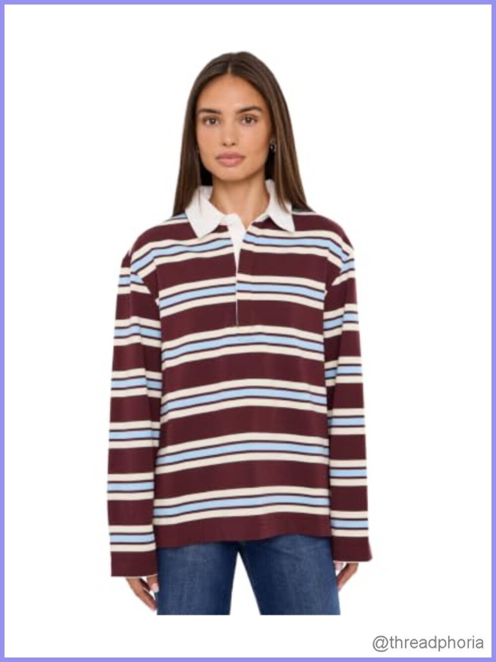 Oversized Striped Rugby Shirt with Contrast Trim - Mid-Weight Stretch Jersey